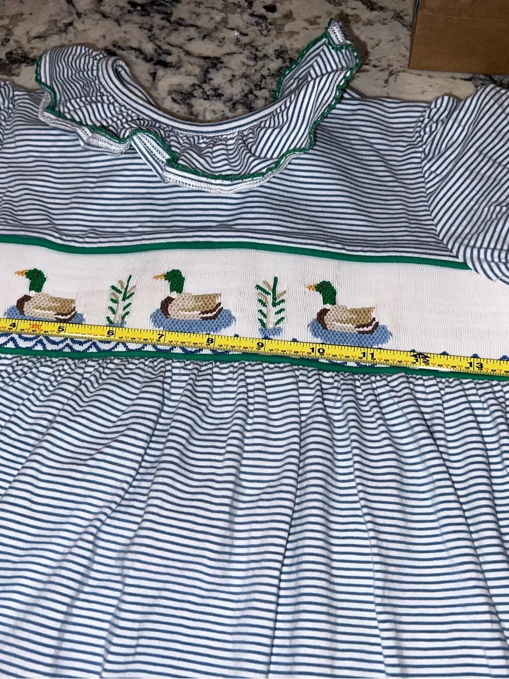 Shrimp & Grits Striped Smocked Mallard Duck Dress with Green Trim